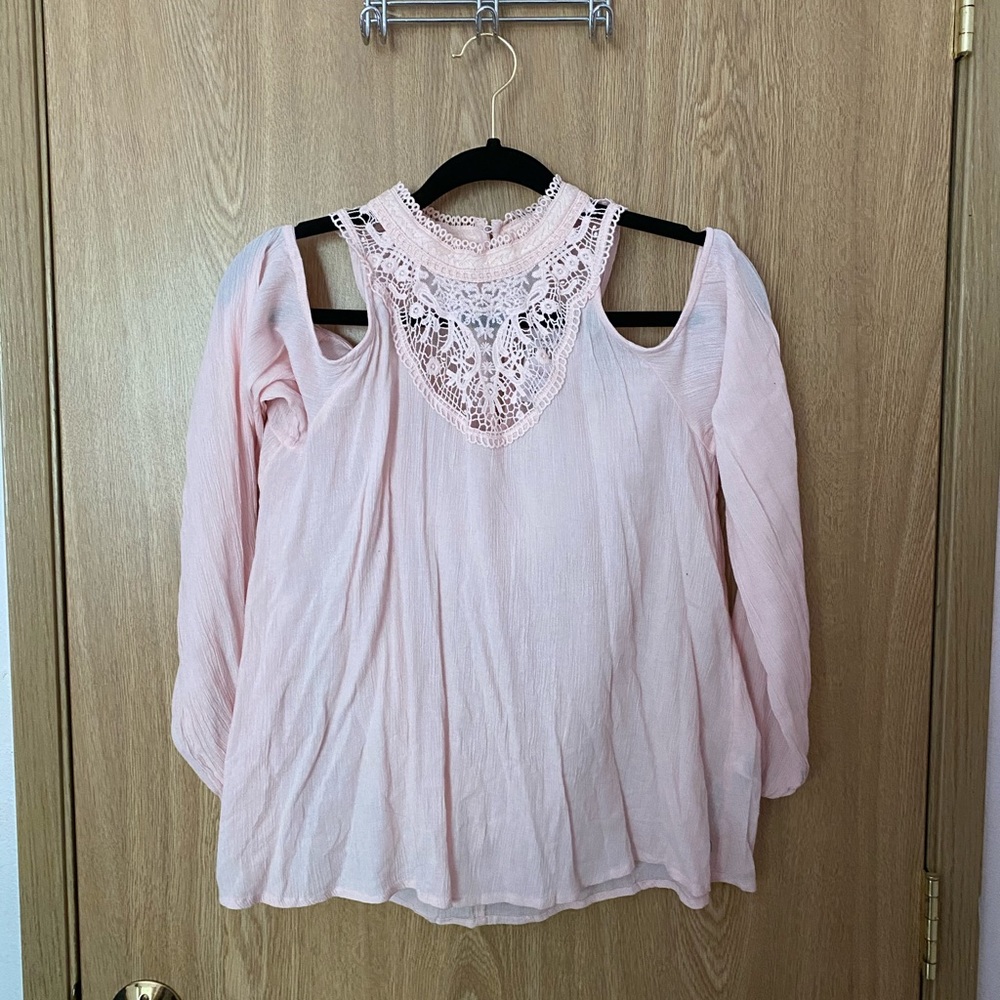 Pink cold shoulder top